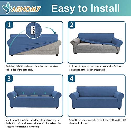 Asnomy Stretch Couch Covers Washable, loveseat Cover Slipcovers,River Blue - Image 6