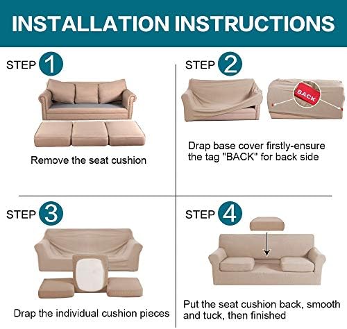 Turquoize 4 Piece Sofa Slipcover Sofa Covers for 3 Cushion Couch Soft Couch Cover for Dogs-Washable Sofa Furniture Covers with 3 Individual Cushion Covers,Feature Jacquard Fabric(3 Cushion Sofa, Sand) - Image 6