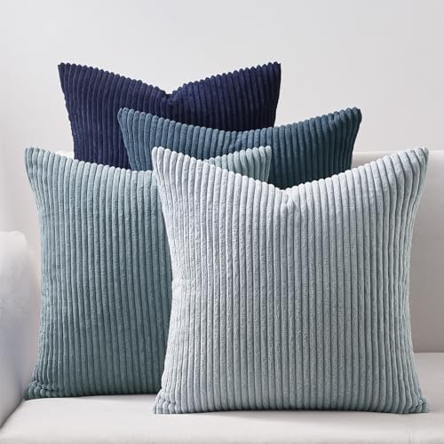 Topfinel Decorative Throw Pillow Covers Cushion Cases, Set of 4 Soft Velvet Modern Double-Sided Designs, Mix and Match for Home Decor, Pillow Inserts Not Included (22x22 inch, Blue) by Topfinel