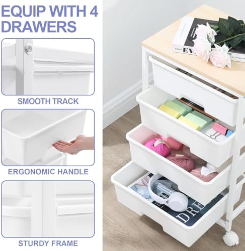 SYKIARIOL Rolling Cart with Drawers, 4-Drawer Utility Cart, Bright White - Image 4