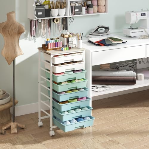 Giantex 8 Drawers Rolling Cart with Wheels, Wood Top, Sturdy Frame - Image 4