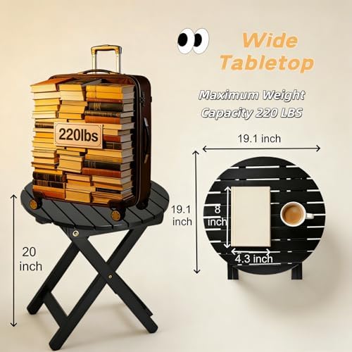 Outdoor Small Table, Round Folding Wooden Patio Side Table Furniture End Table for Adirondack Chair, Balcony, Porch, No Assembly Required, Black - Image 3