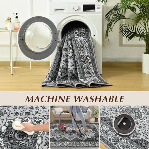 Hanples 4x6 Area Rugs for Living Room, Washable Rug Vintage Floral, Gray - Image 6