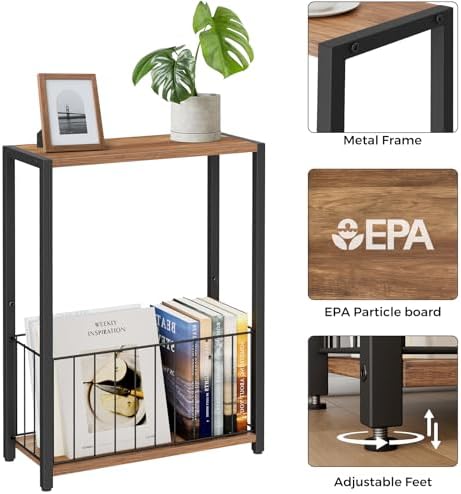 Homleke Narrow Side Table with Magazine Holder, Skinny End Table - Image 6