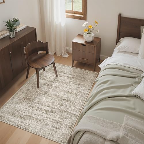 Soalmost 3x4 Rugs Non-Slip, Small Washable Kitchen Entryway Area Rug Brown by Soalmost