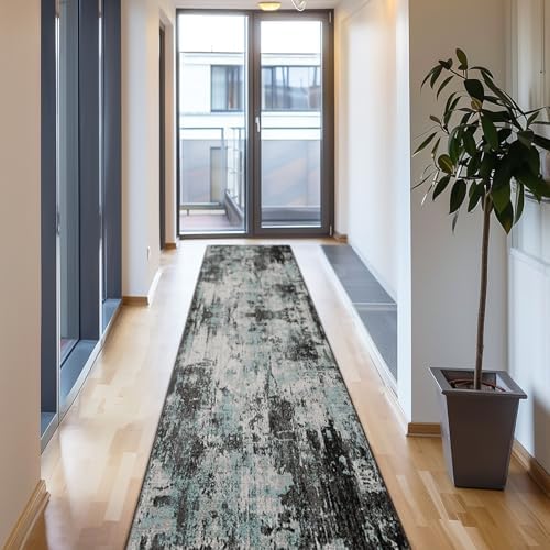 RELEANY Washable Runner 2'x10' Abstract Area Rug for Hallway Teal Black - Image 3