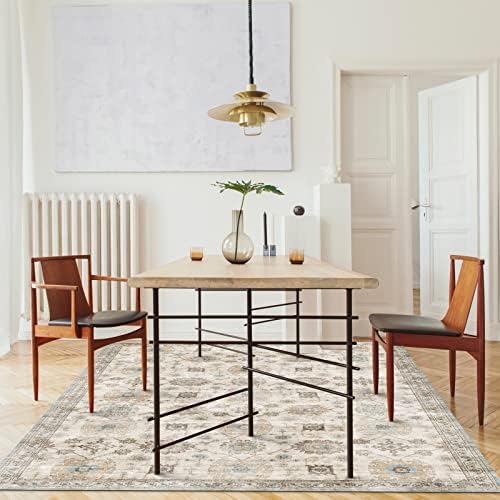 ReaLife Rugs Machine Washable Area Rug Runner - Living Room Bedroom Bathroom Kitchen Entryway Office - Padded Low Pile Stain Resistant Premium - Boho Farmhouse Vintage - Bryn - Beige Seafoam 3' x 5' - Image 5