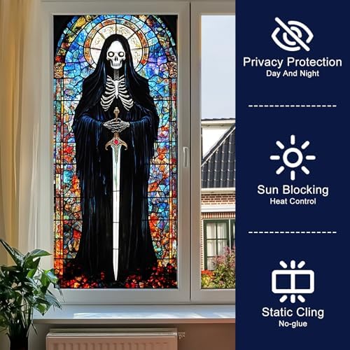 HOMETITUTE Grim Reaper Gothic Privacy Window Film Cling 17.7x39.3 PVC - Image 2