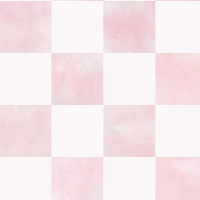 Ismoon Modern Peel and Stick Wallpaper Pink Mosaic Checkered Contact Paper Removale Self-Adhesive Stick on Wallpaper for Bedroom Bathroom Shlef Cabinet Décor 17.3in x 49.21ft by Ismoon