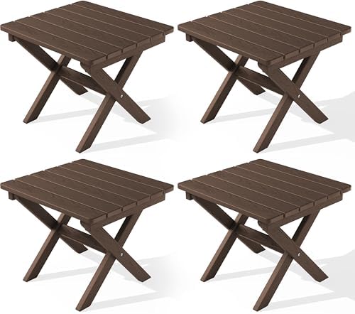 SERWALL Small Folding Outdoor Side Table Set of 4, Coffee by SERWALL