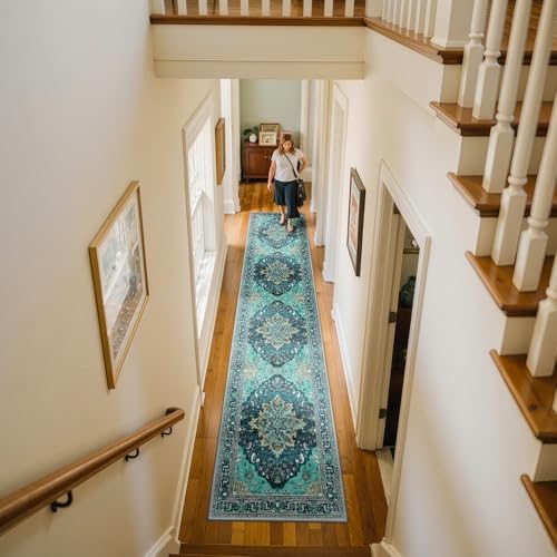 RELEANY Washable Area Rug, Runner 2'x10', Teal - Image 2