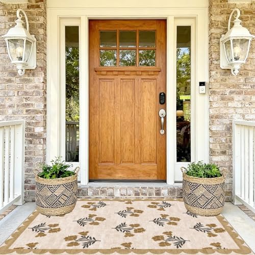 4x6 Covered Outdoor Patio Rug, Beige Washable Front Porch Entry Rug - Image 5