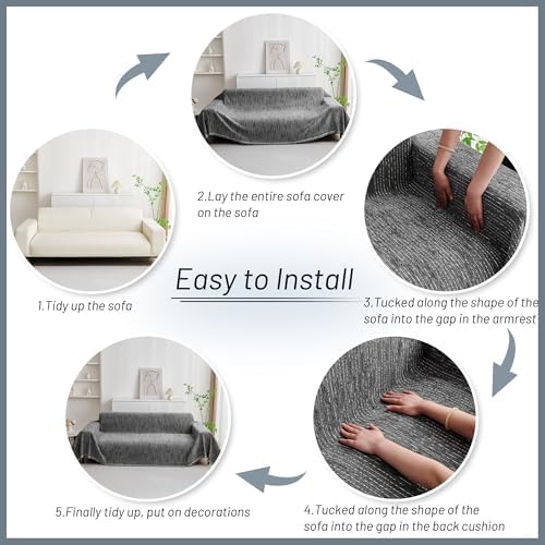MYSKY HOME Couch Covers for Sofa, Dog Couch Cover Protector, Dark Grey Lines Sofa Covers for Sectional L Shape, Pets Couch Throw Cover Washable Durable Large Couch Cover for Dogs, Cats, 71"X150" - Image 6