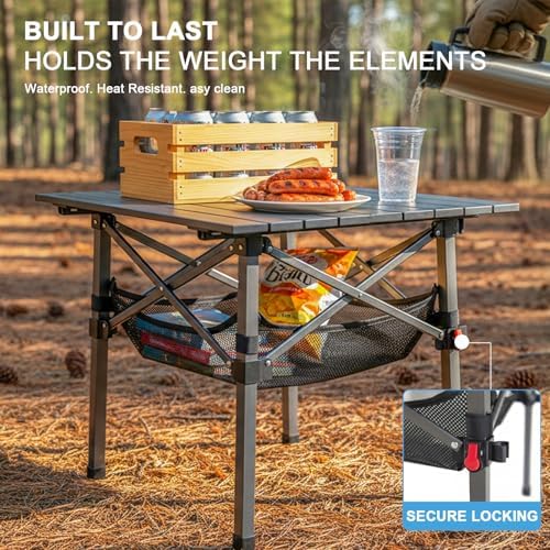 Folding Camping Table, Portable Lightweight Beach Tables for Sand Foldable, Aluminum Roll-up Folding Square Table for Outdoor Camping, Picnic, Card, Travel - Image 4