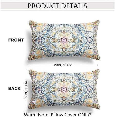 Snycler Boho Throw Pillow Covers 12x20 inch Set of 2 Burnt Blue Yellow Terracotta Rust Colored Throw Pillows Boho Home Decor for Bedroom Living Room Couch & Sofa (No Inserts) - Image 2