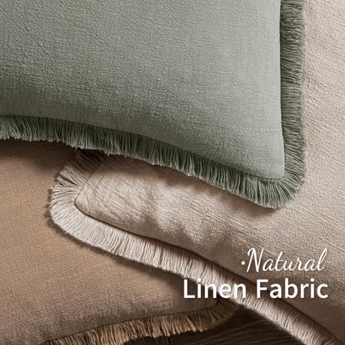 MIULEE Boho Natural Linen Fringe Decorative Euro Throw Pillow Covers 28x28 - Image 4