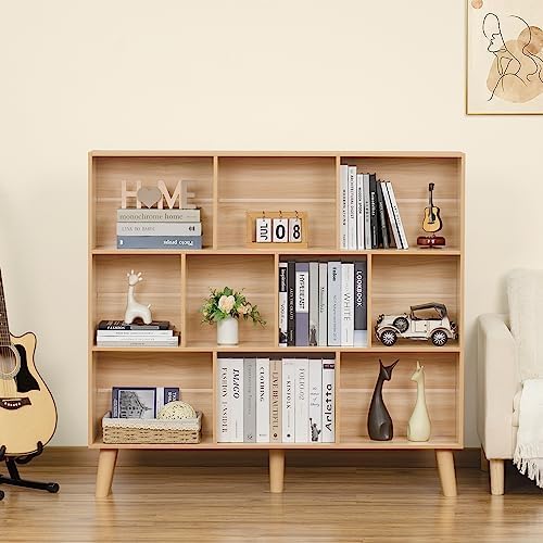LEYAOYAO 10 Cube Bookshelf, Mid-Century Modern Book Shelf with Legs,Natural - Image 4