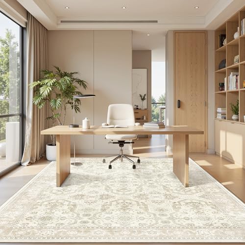 Soalmost 6x9 Area Rug for Living Room Washable Rugs Non-Slip Beige/Brown - Image 3