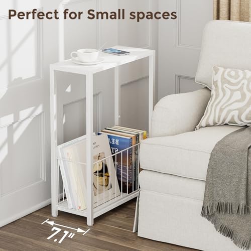 Homleke Narrow Side Tables Set of 2 with Magazine Holder, Skinny End Tables - Image 5