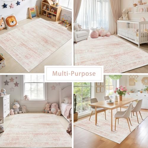 Pink Washable Rugs 5x7 Area Rugs for Living Room,Bedroom,Nursery,Carpet - Image 5