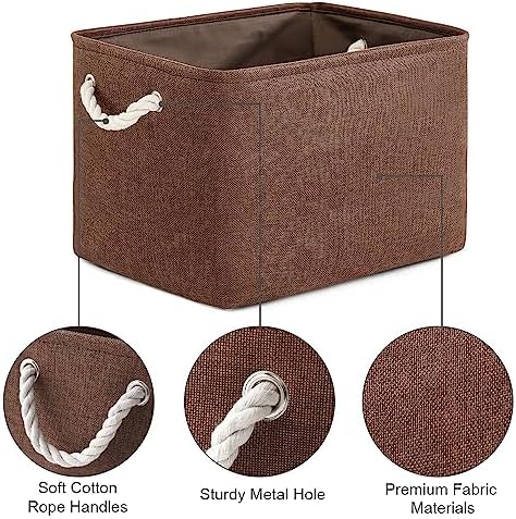 TheWarmHome Organization and Storage Basket for Shelves - 3 Pack 16x12x12 inch Fabric Storage Cubes, Cube Storage Bin for Organizing Closet Cloth Organizer Gift Toy (White & Brown) - Image 6