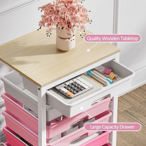 Sykiariol Rolling Cart with 6 Drawers,Pink - Image 3