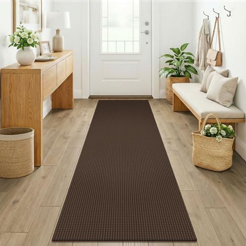KOZYFLY Woven 2x7 Washable Kitchen Runner Rug, Non Slip Runners for Hallway, Cotton Entryway Runner, Braided Floor Carpet for Entry, Kitchen, Bedside, Hall, Brown/Dark Brown by KOZYFLY