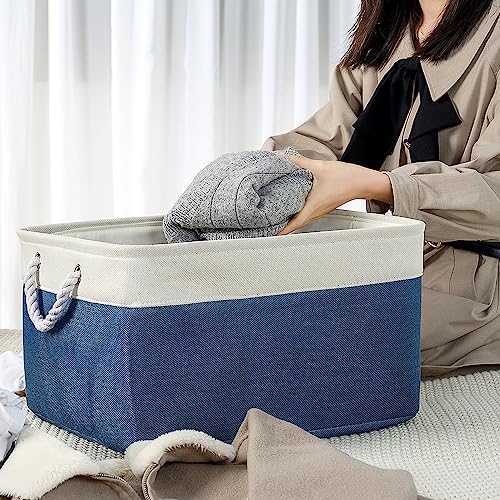 TheWarmHome Organization and Storage Basket for Organizing - X Large 3 Pack 17.7L×13.8W×9.8H in Collapsible Storage Bin for Shelves, Basket for Gifts Empty Toys Organizer Gift (White & Jean Blus) - Image 5