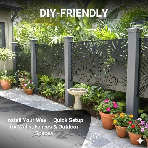 Metal Privacy Screen Outdoor – 72in Decorative Laser Cut Steel Garden Divider Panel with Tropical Leaf Design, Weatherproof Freestanding Modern Privacy Fence for Patio, Deck, Backyard & Balcony - Image 6