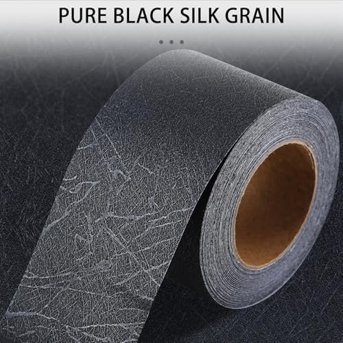QDYMXUN Pure Black Silk Grain Peel & Stick Wallpaper Border, PVC Self Adhesive Removable Contact Paper, Waterproof Mirror Frame Sticker for Bathroom, Kitchen and DIY Decor (394''L x 3.94''W) - Image 2