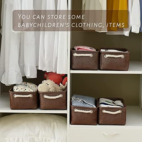 TheWarmHome Storage Basket for Organizing - 12x8x5 inch Small 6 Pack Collapsible Storage Bin for Shelves with Handles, Canves Storage Box for Cloth Closet Organizer Gift Toy (Brown) - Image 2