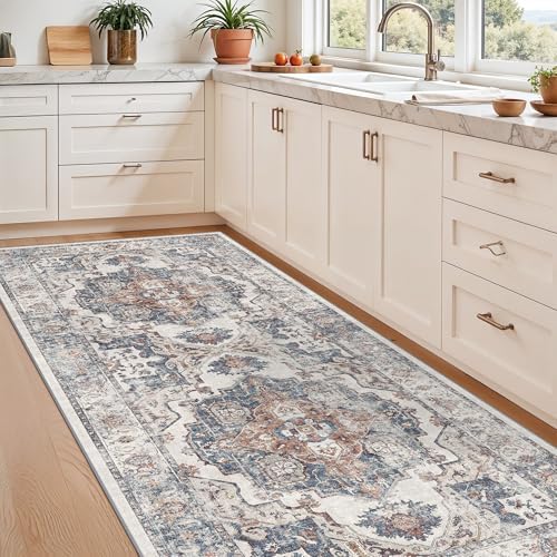 Washable 3x7 Hallway Runner Rug: Vintage 7ft Water-Resistant Soft Runner Rug for Entryway Kitchen Non-Slip Low Pile Carpet for Living Room Bedroom Thin Floor Mat for Bathroom Dining Room(3x7,Brick) - Image 4