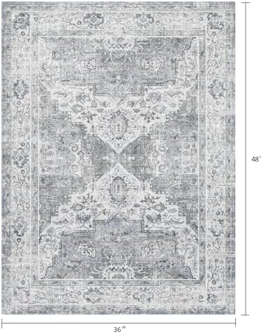 Washable 3x4 Entryway Rug, Vintage Non-Slip Low Pile Rugs - Image 2