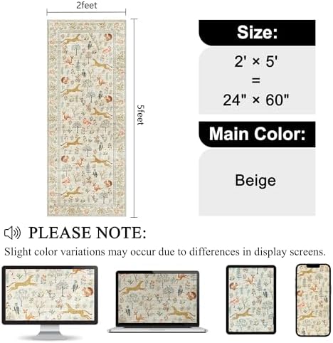 DUKINO 2x5 Rug for Hallway, Washable Animal Runner Rug Non Slip, Beige - Image 2