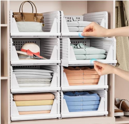 caktraie 4 Pack Stackable Closet Storage Basket - Stackable Storage Bins - Image 6