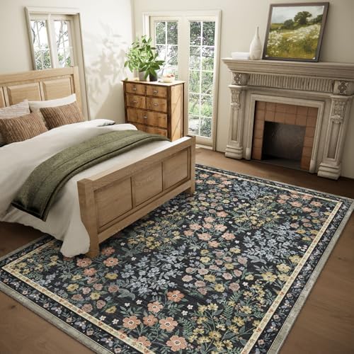 Washable Living Room Area Rug: 5x7 Rugs for Bedroom Vintage Stain Resistant Non Slip Low Pile Soft Lightweight Carpet Rug for Kitchen Dining Room Kids Room Nursery Living Room - Image 2