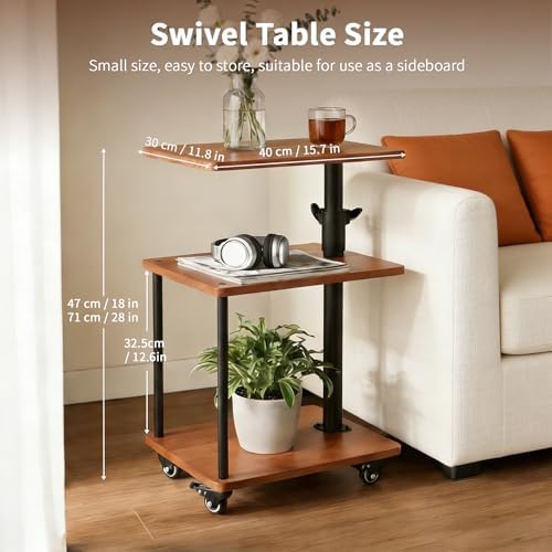 Rolling Side Table with Tray for Living Room, Adjustable Height Swivel End Table for Different Seating Types, Ideal for Couch, Sofa, Recliner and Living Room - Image 2