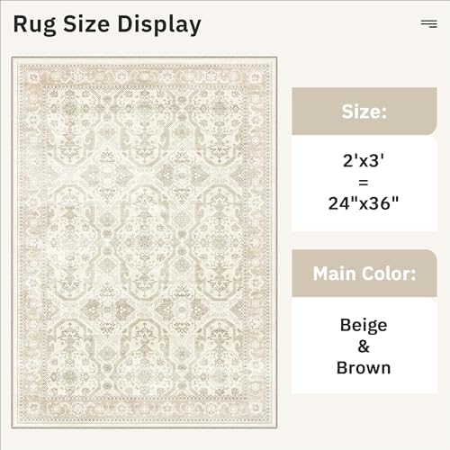 Soalmost 2x3 Washable Rugs for Kitchen Entryway, Small Area Rug Beige/Brown - Image 5