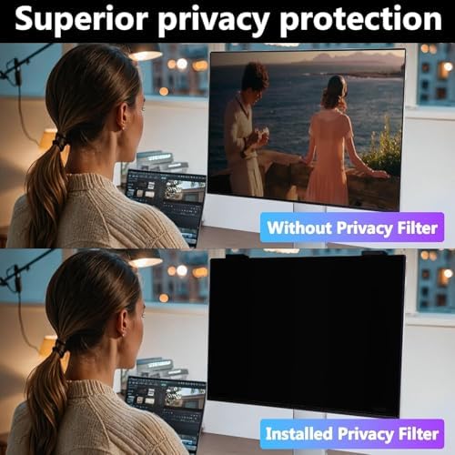 Magnetic Privacy Screen Filter 24 Inch for Frameless Monitor Computer Thin Bezel 16:9 Widescreen, Hanging Removable Anti Glare Blue Light Privacy Shield Protector Eye Protection - Image 2