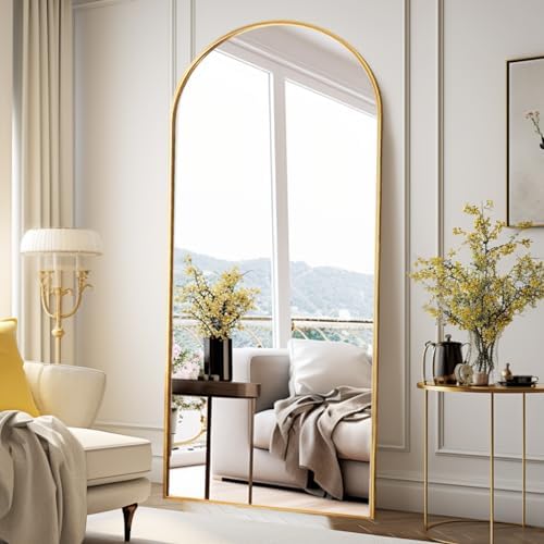 Rowjut Floor Full Length Mirror, Arched Mirrors Full Length 76"x34" Freestanding Large/with Aluminum Frame & Wall Mounted & Hanging or Leaning & Full Body Mirror for Bedroom, (Gold) by Rowjut