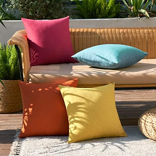 MIULEE Pack of 4 Decorative Outdoor Throw Pillow Covers Linen Waterproof Pillow Covers Summer Farmhouse Cushion Cases for Patio Garden Tent Balcony Couch Sofa 18x18 Inch Red/Turquoise - Image 3