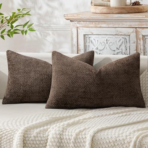 MIULEE Decorative Lumbar Throw Pillow Covers 12x20 Inch Dark Brown 2 Pack by MIULEE