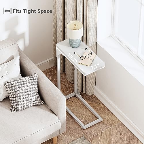 QEEIG Narrow C Shaped Side Table Set of 2 Living Room Sets Slim Couch Tray Tables Skinny Thin Small Modern 7 inch Width, White (017-18WW) - Image 4