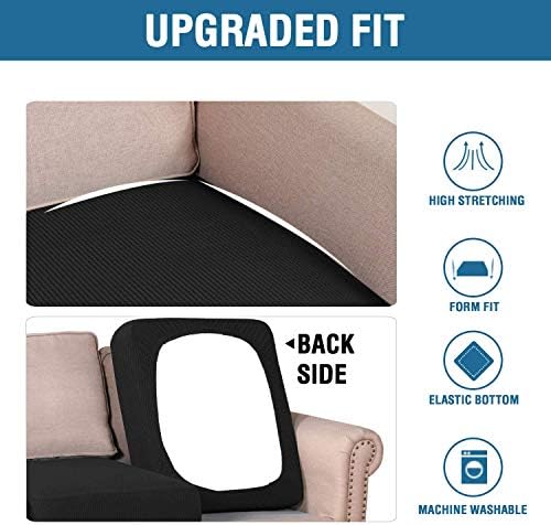 H.VERSAILTEX Super Stretch Individual Seat Sofa Covers Couch Slipcover Sets Thick Jacquard Textured Twill Fabric (3 Piece XL Cushion Covers, Black) - Image 6