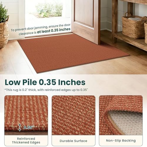 KOZYFLY Orange 3x14 Runners Rugs for Hallway, Long Washable Runner Rug, Woven Non Slip Kitchen Runner, Flatweave Entryway Rug, Floor Carpet for Entry, Aisle, Hall, Burnt Orange/Tan - Image 4