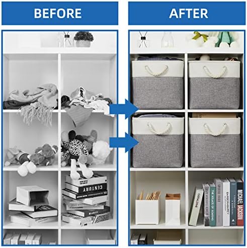 Temary Fabric Baskets 12 Inch Storage Cubes Basket with Handle, Clothes Baskets for Gift, Large Bins for Organizing Books, Blankets (White&Gray) - Image 6