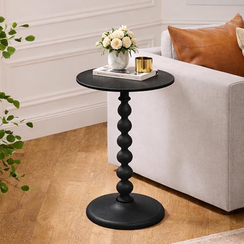CLEENTABLE Round Metal Accent End Table, Hammered Top, 21 in, Black - Image 4