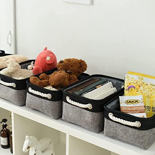 TheWarmHome Storage Basket for Organizing - 12x8x5.2 inch Small 6 Pack Collapsible Storage Bin for Shelves with Rope, Fabric Storage Cubes for Cloth Gift Toy Decorative Organizer (Black & Grey) - Image 5