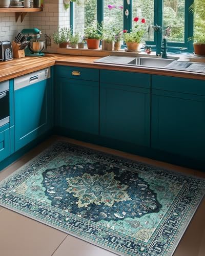 RELEANY Washable Area Rug, 3'x4', Teal - Image 2