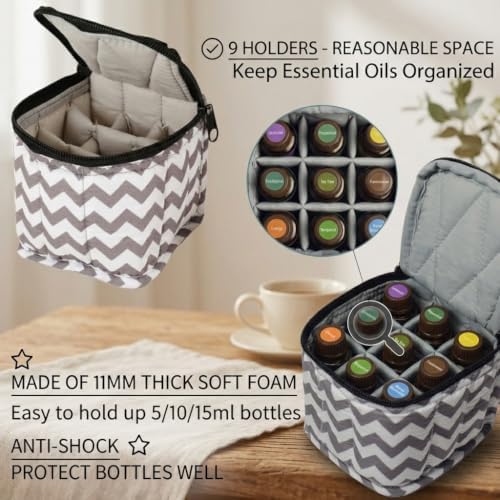 9 Bottles Essential Oil Carrying Case with Thick Foam Protection, Portable and Shockproof Organizer for 5ml to 10ml,15ml Bottles, Nail Polish, Roller Balls and Travel (Chevron Grey) - Image 4